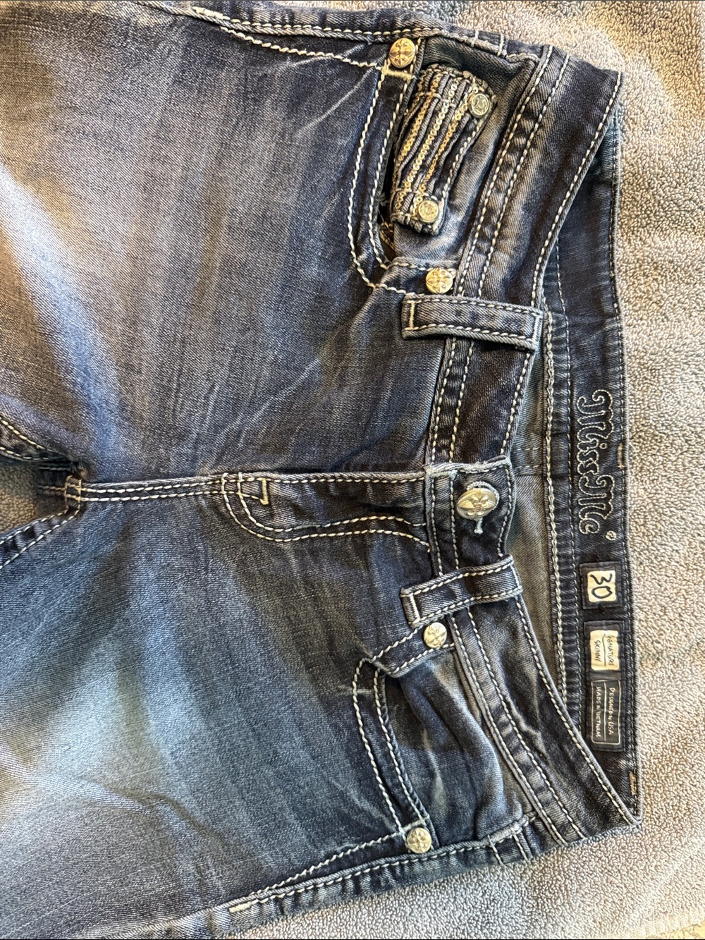 Miss Me Dark Wash Jeans with White Contrast Stitching